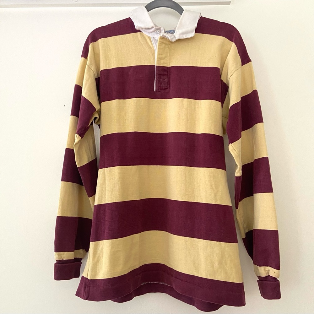 Vintage Lands End Rugby Shirt Mens XL Cotton 90s Made USA Striped Preppy Polo